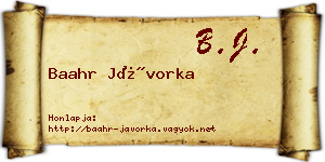 Baahr Jávorka névjegykártya